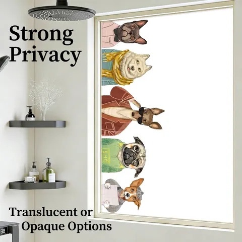 Cartoon Dog Frosted Window Privacy Film Static Cling Non-Adhesive Printed Glass Sticker For Bathroom Sun Protection Home Decor
