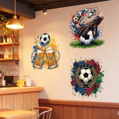 Fußball Weltmeisterschaft Turnier Atmosphäre Dekoration PVC Statisch Haftendes Wandtattoo Bierkrüge Muster Dekorative Wandaufkleber Für Sportbar Haus Gym