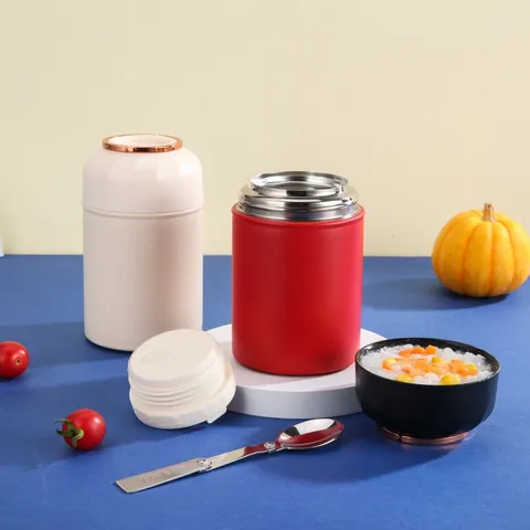 Stainless Steel Insulated Food Jar Portable Thermal Braising Cup With Foldable Spoon For Outdoor Office Students
