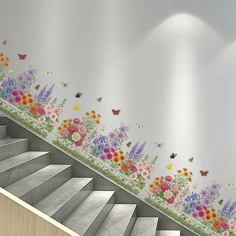 Floral Butterfly Fence Skirting Line Wall Stickers Self Adhesive PVC Waterproof Decals For Nursery Classroom Home Decor