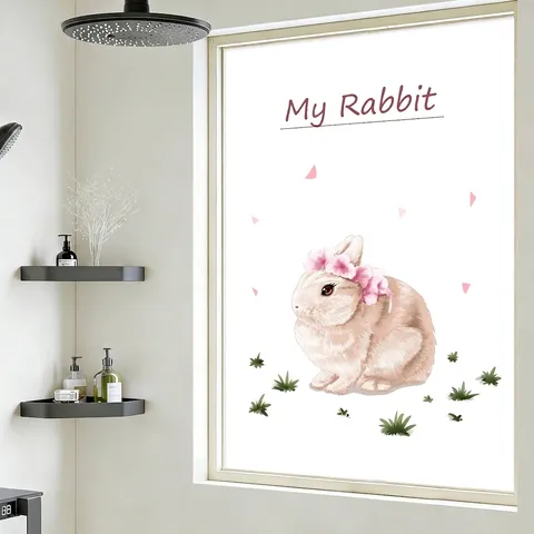 Cartoon Rabbit Frosted Window Film Static Cling Privacy Glass Sticker For Bedroom Bathroom Home Decor Non-Adhesive Heat Control Film