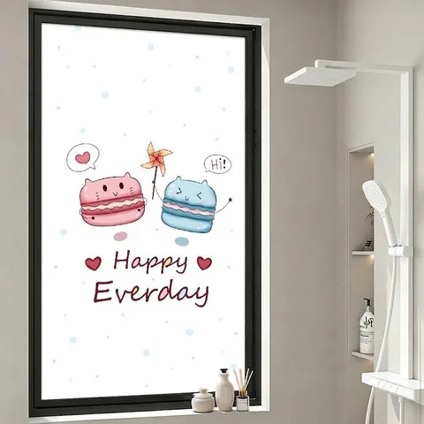 Macaron Cat Frosted Window Film Static Cling Privacy Glass Sticker UV Blocking For Home Bathroom Decor