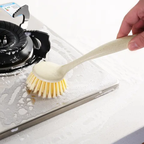Wheat Straw Kitchen Long Handle Pot Brush Cleaning Brush Hanging Dishwashing Brush Home Kitchen Cleaning Tool