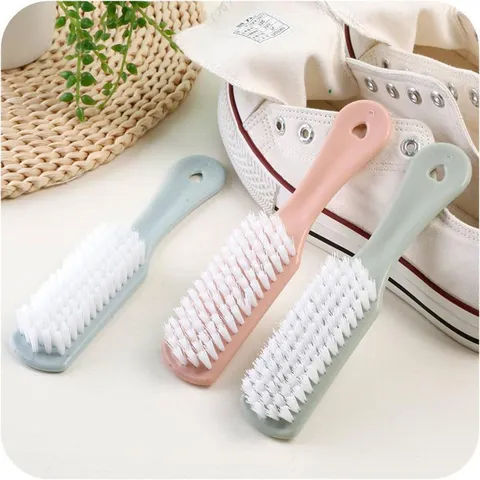 Plain Plastic Small Cleaning Brush Long Handle Soft Bristle Laundry Shoe Brush With Hanging Hole