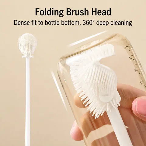 Long Handle Silicone Bottle Brush Foldable Cup Cleaning Brush Household Kitchen Tool For Baby Bottles