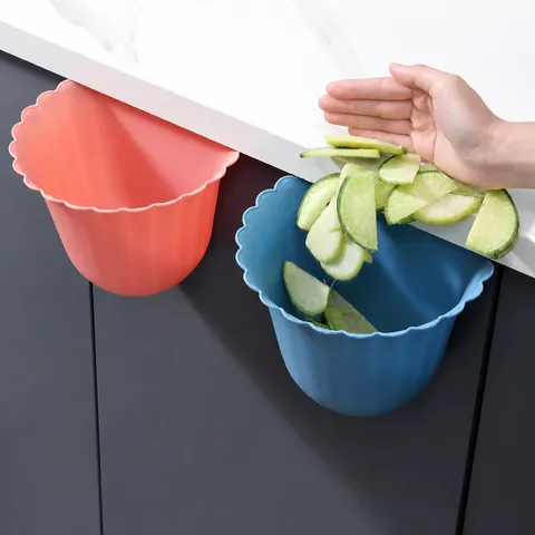 Wall Mounted Trash Can Plastic Scalloped Edge Waste Basket For Kitchen Bathroom Household Storage Bin Garbage Can
