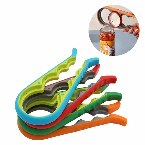 Multi-Functional Manual Can Opener 4-in-1 Plastic Jar Bottle Cap Opener Ergonomic Non-Slip Kitchen Gadget Tool