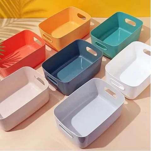 Plastic Desktop Storage Basket Minimalist Sundries Organizer Box With Handle For Home Office Kitchen Desk Makeup Storage