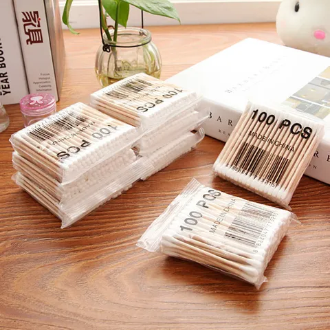 Disposable Double Head Cotton Swabs Wooden Stick Ear Cleaning Makeup Removal Cotton Buds Daily Hygiene Tools