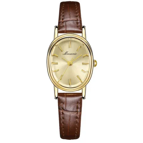 Minimalistische Oval Quarzuhr Für Damen Retro Eiform Legierung Gehäuse Kunstleder Armband Casual Ins Stil Armbanduhr Mode Uhr