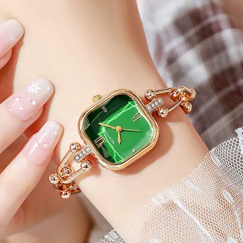 Damen Luxus Mode Armband Uhr Quadratisch Mehrseitiges Glas Zifferblatt Legierung Kette Uhr Leichter Luxus Strass Uhr Für Damen Schmuck Geschenk