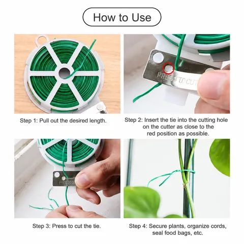 Garden Twist Tie Plastic Coated Iron Wire Plant Support Binding Wire With Cutter For Gardening Climbing Plants