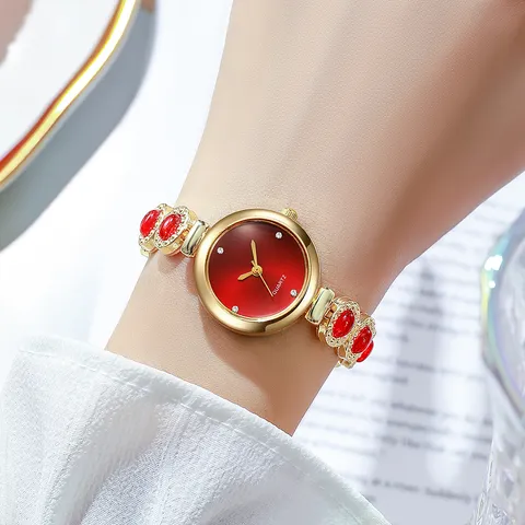 Montre-Bracelet à Quartz pour Femmes Boîtier en Alliage Luxe Accents de Strass Haute Qualité Style Rétro Élégant Fermoir Bijou Bijoux de Mode