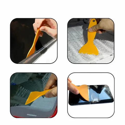 Plastic Car Window Tint Scraper Small Yellow Triangle Scraper Tool For Phone Screen Film Sticker Installation And Cleaning