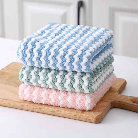 Thickened Microfiber Cleaning Cloths Absorbent Dish Towels Wave Stripe Design Kitchen Dishcloths Home Cleaning Rags