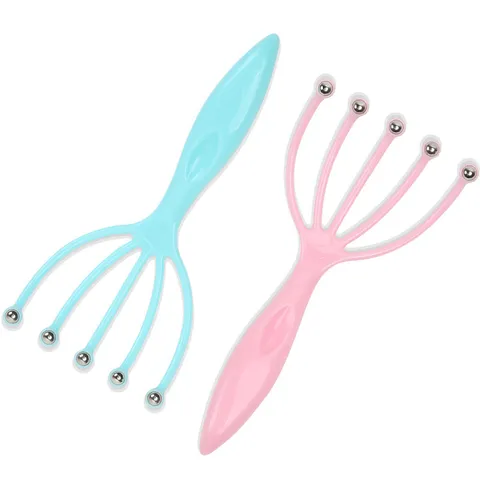 Masseur de Tête à Cinq Griffes Relaxant Manuel du Cuir Chevelu Avec Billes Roulantes en Métal Brosse de Lavage de Cheveux Portable