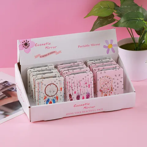 Portable PU Leather Foldable Makeup Mirror Double Sided Compact Pocket Mirror With Rhinestone Dreamcatcher