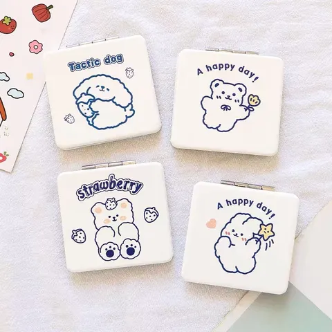 Portable Cute Cartoon Animal Makeup Mirror Double Sided Folding Pocket Cosmetic Mirror ABS Glass Compact Mirror Gift