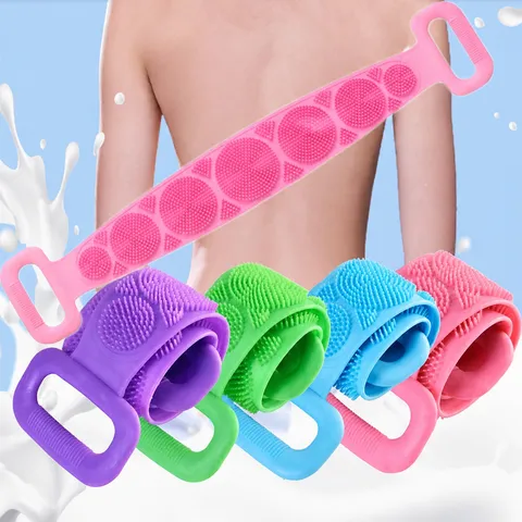 Silicone Bath Body Scrubber Back Exfoliating Strap Dual Sided Massage Particles Soft Shower Skin Cleaning Belt For Bathroom