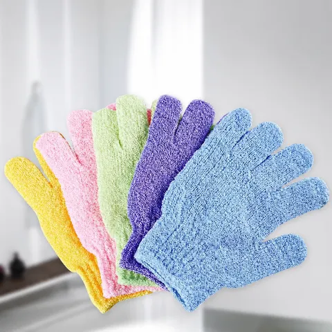 Unifarbene Nylon Fünf-Finger Badehandschuhe Peeling Duschreinigung Körperpflege Werkzeuge