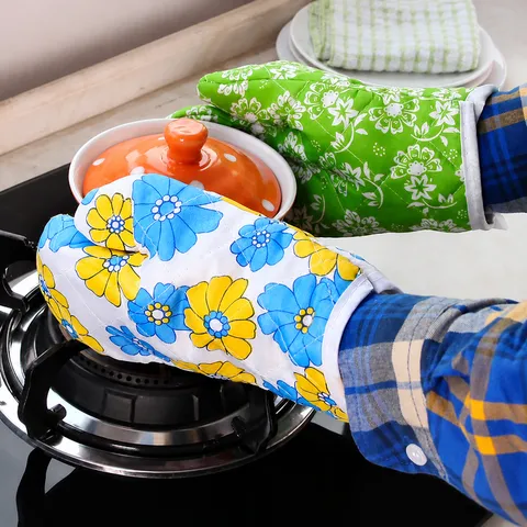 Nordic Style Kitchen Oven Mitts Heat Resistant Cotton Microwave Gloves Thickened Baking Pot Holders For Cooking