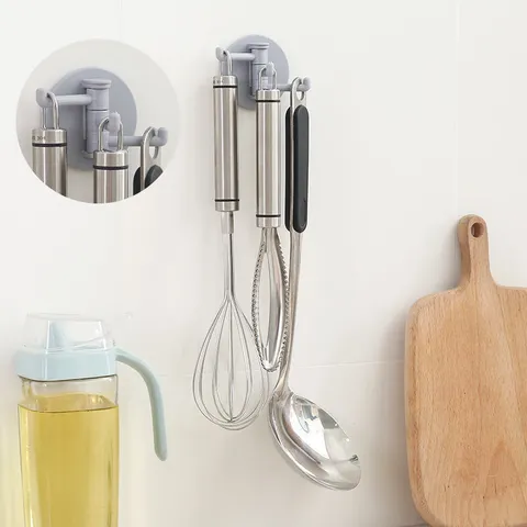 Punch-Free Rotary Wall Hook Multi-Function 3-Branch Plastic Towel Hanger Kitchen Bathroom Storage Organizer Sticky Hook