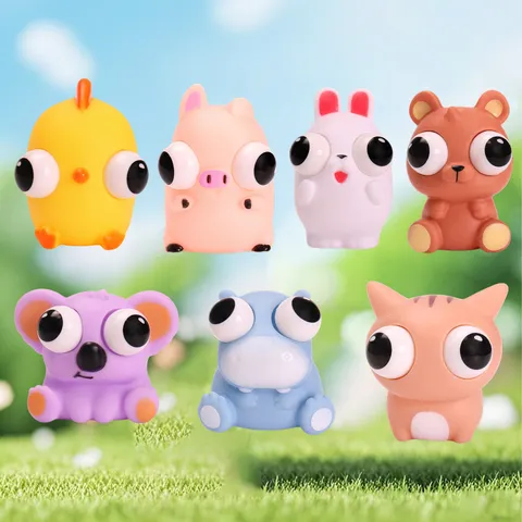Cute Cartoon Animal Squishy Toy Pop-out Eyes Fidget Toy Stress Relief Vent Doll Novelty Funny Desk Toy Gift