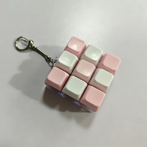 Mechanical Keyboard Clicker Fidget Toy Portable Decompression Fingertip Press Stress Relief Pink White Keychain Pendant