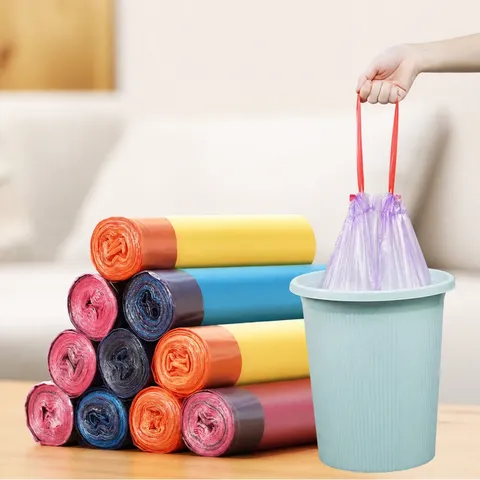 Household Kitchen Drawstring Garbage Bags Thickened Portable Plastic Trash Bags For Daily Cleaning