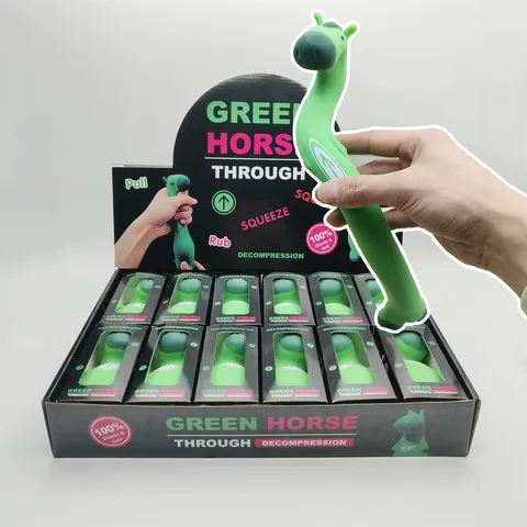 Green Horse Squishy Toy Slow Rebound Decompression Novelty Funny Donkey Stress Relief Toy With Color Box Packaging