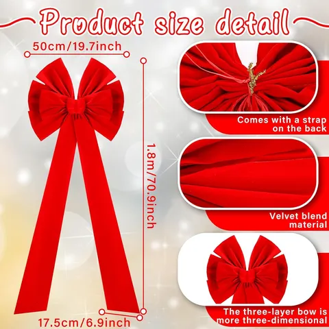 Giant Christmas Velvet Bow With Long Ribbons Red Bow For Tree Front Door Porch Outdoor Holiday Party Decoration