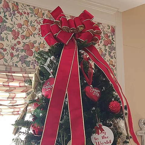 Large Velvet Christmas Tree Topper Bow With Gold Trim Hanging Ornament For Holiday Party Home Decor