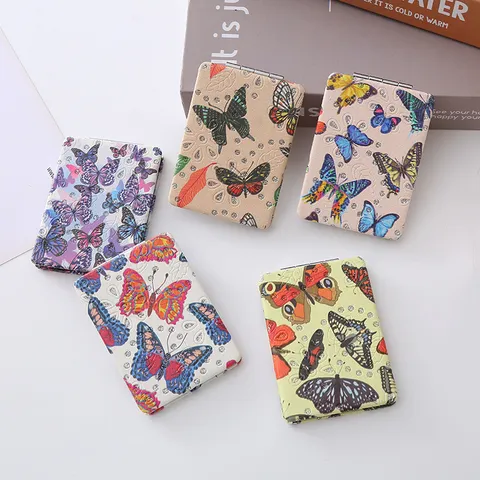Retro Portable Folding Makeup Mirror Cute Butterfly Rhinestone Rectangular Double Sided Pocket Compact Mirror For Women