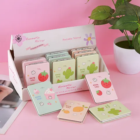 Specchio Cosmetico Pieghevole Portatile Carino Cartone Animato di Frutta in Pelle PU Doppia Faccia per Donne Ragazze