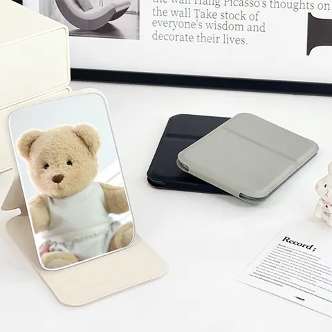 Portable PU Leather Folding Makeup Mirror Pocket Travel Cosmetic Vanity Mirror Desk Tabletop Mirror For Women