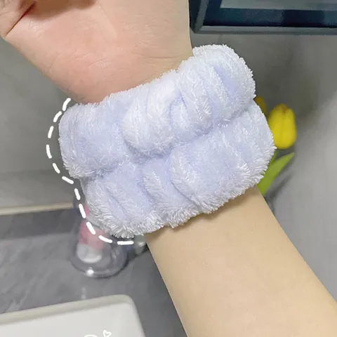 Absorbent Face Washing Wristbands Coral Fleece Wrist Wash Sweatbands Waterproof Arm Cuffs for Skincare Makeup Sports