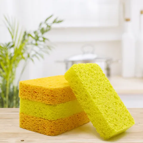 Cellulose Sponge Kitchen Cleaning Sponge Wood Pulp Sponge Dishwashing Scrub Sponge For Pot And Bowl