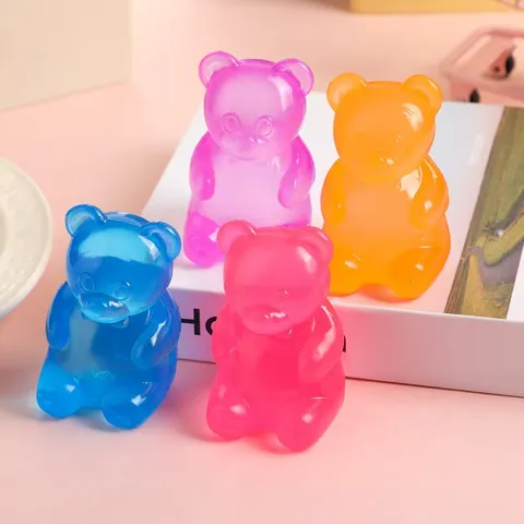 Cute Bear Squishy Toy Transparent Glitter Slow Rising Stress Relief Toy TPR Fidget Toy For Office Desktop Decor