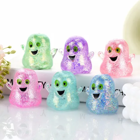 Halloween Ghost Squishy Toy Slow Rebound Stress Relief Sensory Toy Glitter Cute Cartoon Decompression Fidget Toy