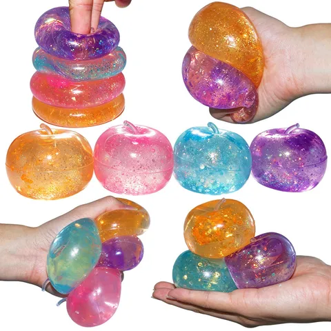 Slow Rebound Red Apple Maltose Squishy Toy Cute Glitter Decompression Stress Relief Mini Ball Novelty Toy For Adults