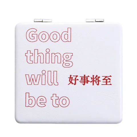 Draagbare Dubbelzijdige Opvouwbare Make-up Spiegel PU Leer Leuke Chinese Stijl Inspirerende Citaten Compacte Zakspiegel Voor Vrouwen