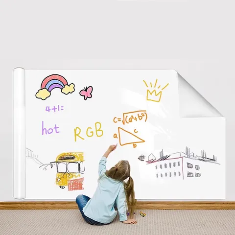 Electrostatic Whiteboard Sticker Glue Free Removable Wall Decal Reusable White Board Paper For Kids Drawing Writing Teaching Home Office School Wall Decor