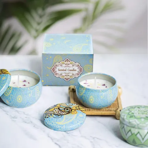 Bougie Parfumée aux Fleurs Séchées Boîte en Cire de Soja Set Cadeau d'Aromathérapie Décoration d'Intérieur Minimaliste Désodorisant