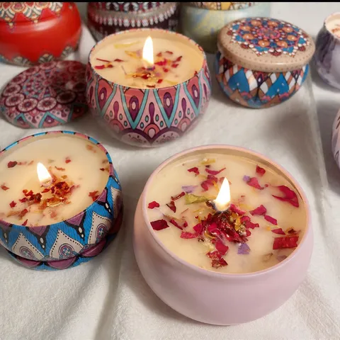Bougie Parfumée aux Fleurs Séchées Boîte en Cire de Soja Set Cadeau d'Aromathérapie Décoration d'Intérieur Minimaliste Désodorisant