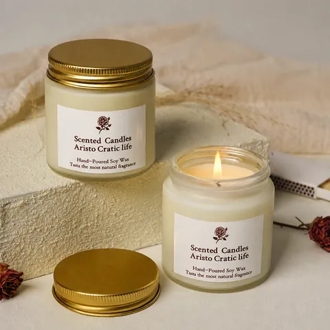 Soy Wax Scented Candle Glass Jar With Metal Lid Long Lasting Aromatherapy Candle For Home Room Decor