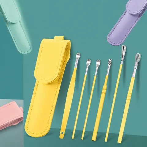 Portable Ear Pick Set Carbon Steel Ear Wax Removal Tool Kit With PU Leather Storage Case Ear Curette Spoon Cleaner