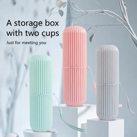 Portable Travel Toothbrush Cup Plastic Mouthwash Cup Set Household Couple Toothbrush Storage Box With Lanyard