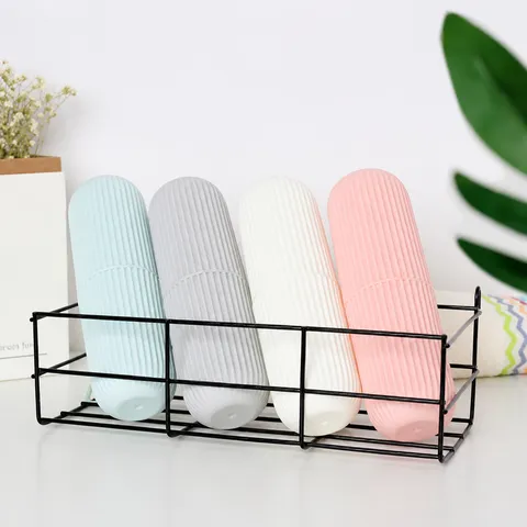 Portable Travel Toothbrush Cup Plastic Mouthwash Cup Set Household Couple Toothbrush Storage Box With Lanyard