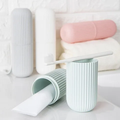 Bicchiere Portatile da Viaggio in Plastica per Spazzolino Set per Collutorio Scatola di Immagazzinaggio