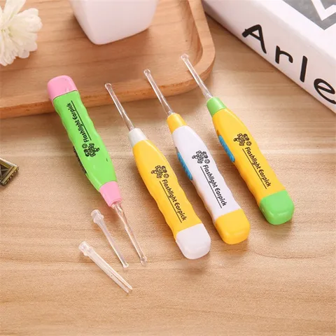 LED Lighted Earpick Ear Wax Removal Tool Plastic Anti Slip Glowing Ear Cleaner With Transparent Spoon Tips Home Use